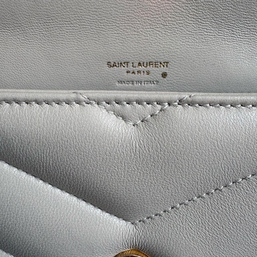 Saint Laurent Cream Quilted Leather Envelope Crossbody with Gold YSL - Picture 7 of 10